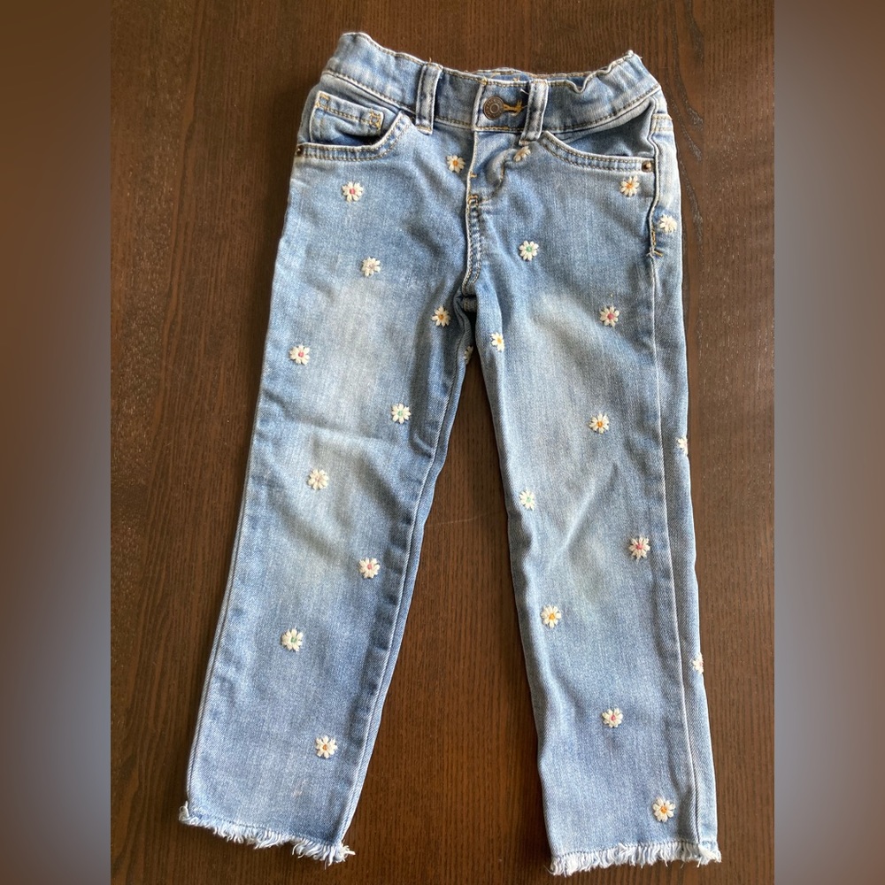 Cat & Jack 4T Jeans with embroidered daisy detail